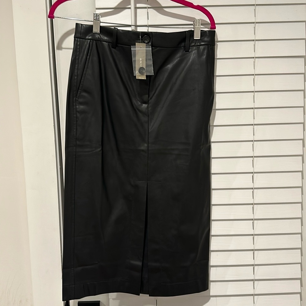 Jcrew black faux leather midi skirt